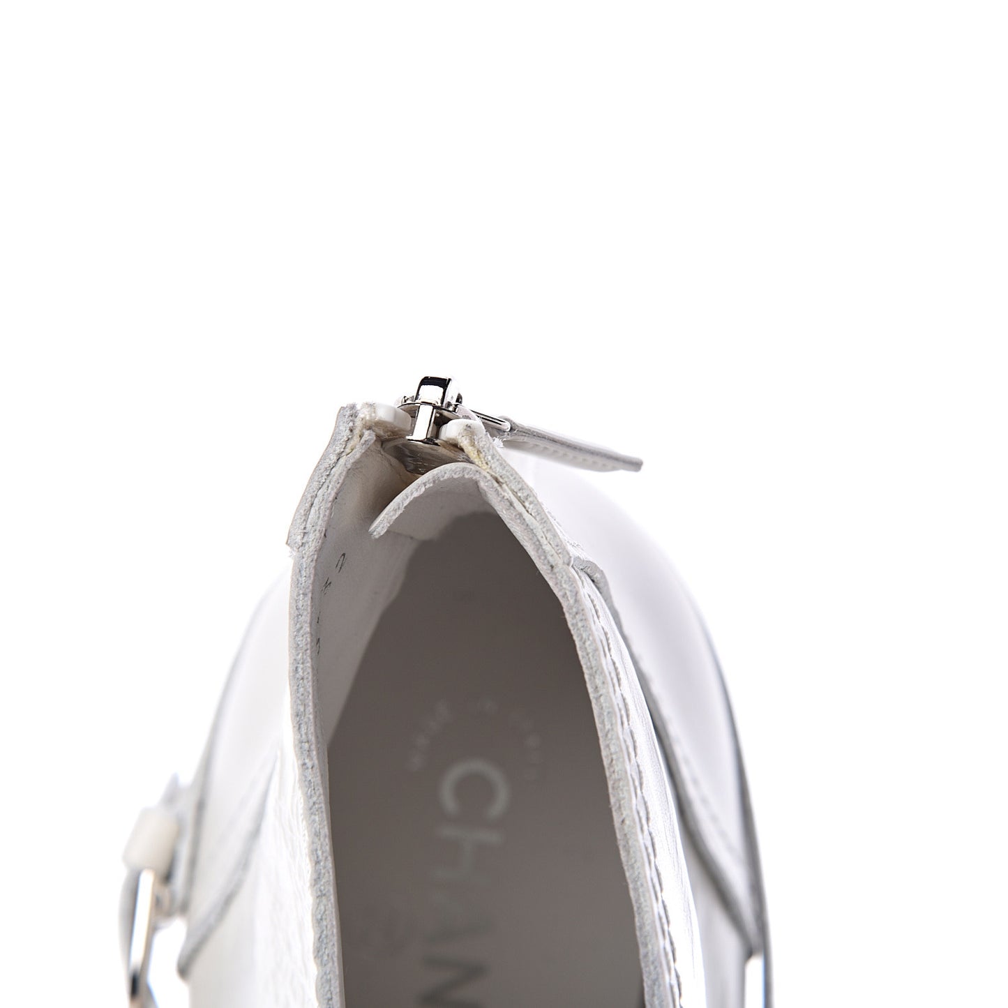 Crackled Calfskin Pearl Chain CC Short Boots 42 White