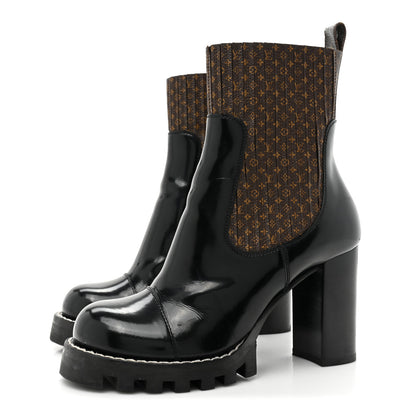 Louis Vuitton Patent Nano Monogram Ankle Star Trail Boots 38.5 Black 3 of 10