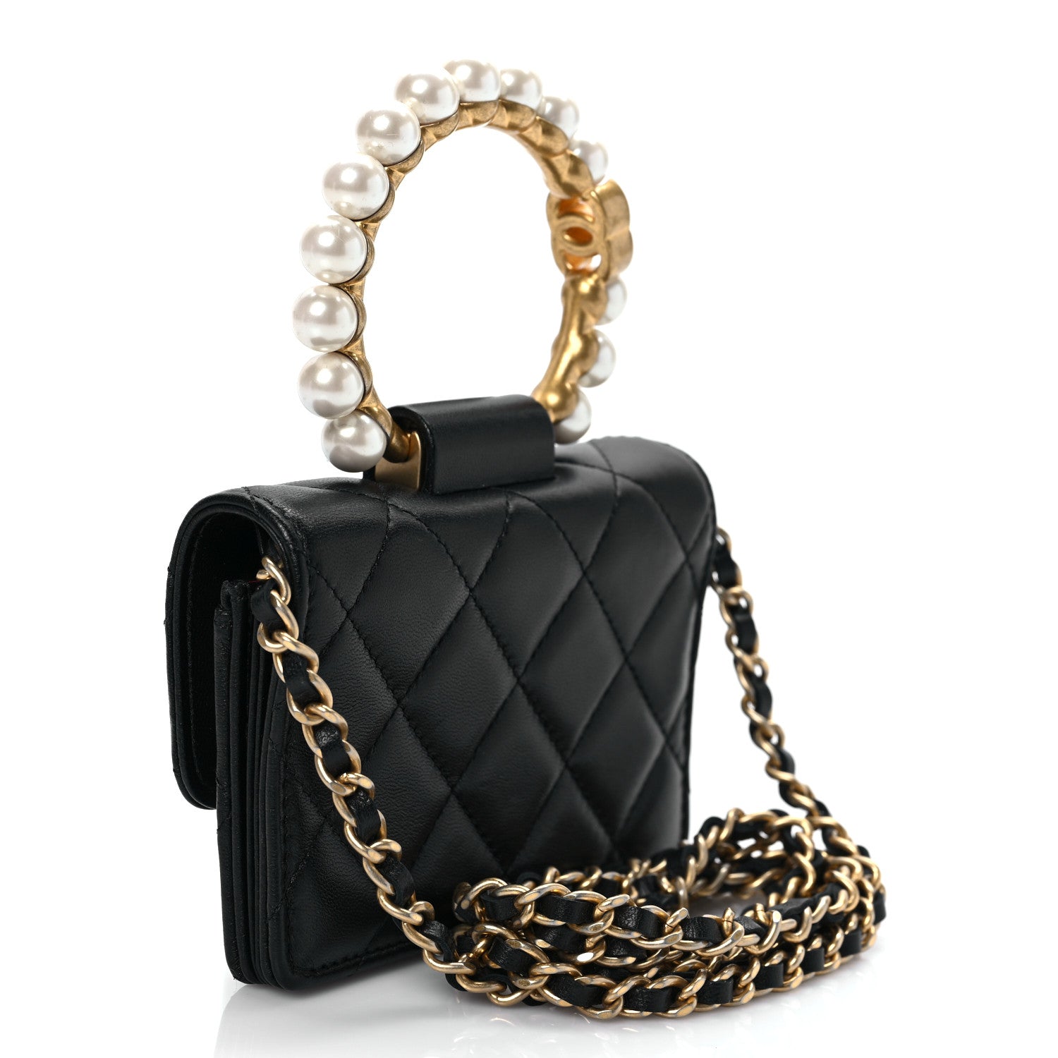 Chanel Lambskin Quilted Pearl Crown Clutch With Chain Black 3 of 9