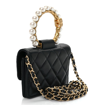 Chanel Lambskin Quilted Pearl Crown Clutch With Chain Black 3 of 9