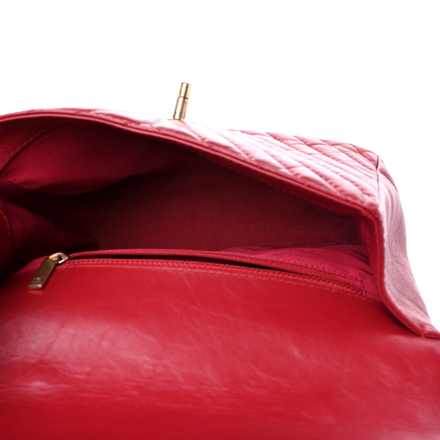 Calfskin Chevron Quilted Top Handle Flap Red