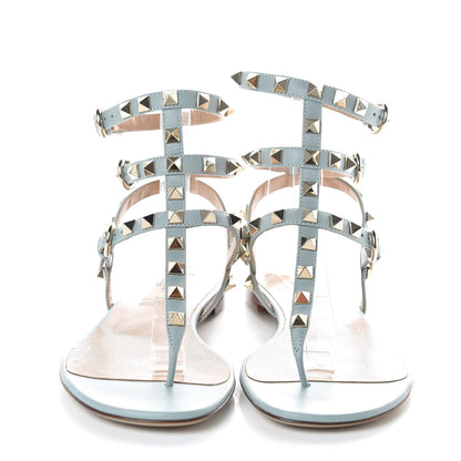 Valentino Garavani Nappa Rockstud Ankle Wrap Flat Thong Sandals 36 Celadon 2 of 8