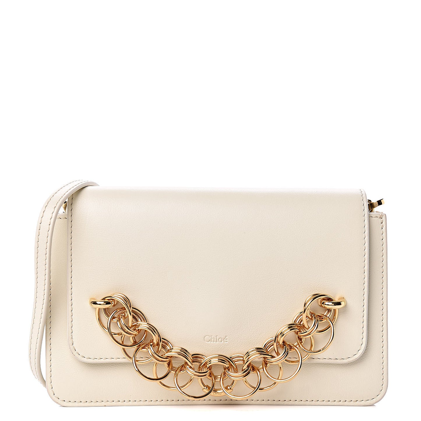 Calfskin Drew Bijou Clutch Natural White