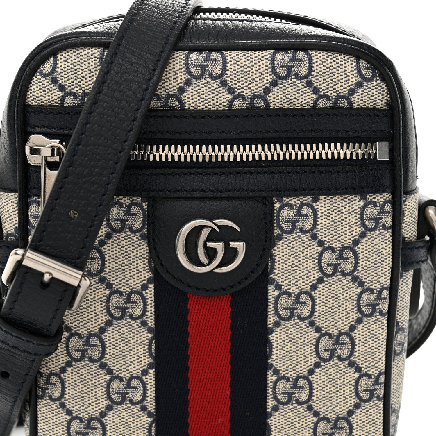Gucci GG Supreme Monogram Textured Calfskin Web Mini Ophidia Messenger Beige Blue 8 of 10