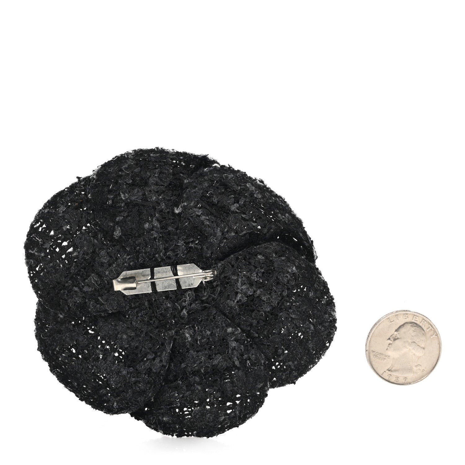 Chanel Tweed Camellia Pin Brooch Black Gray 2 of 3