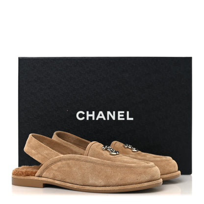 Chanel Suede Calfskin CC Slingback Loafers 35 Dark Beige 10 of 10