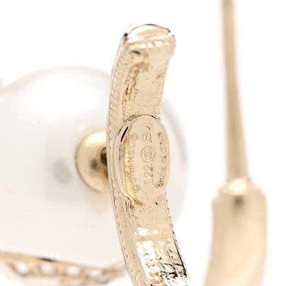Chanel Pearl Crystal CC Drop Earrings Gold Pearly White 4 of 5