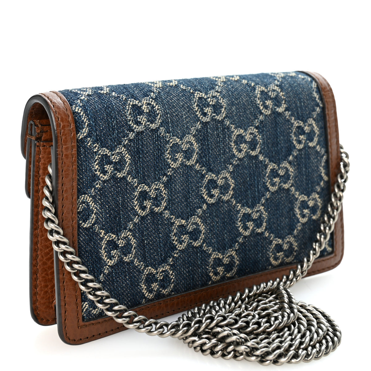 Gucci New Denim GG Monogram Dollar Calfskin Enamel Super Mini Dionysus Shoulder Bag Blue Tea Cuir Epilog Electric Blue 3 of 9