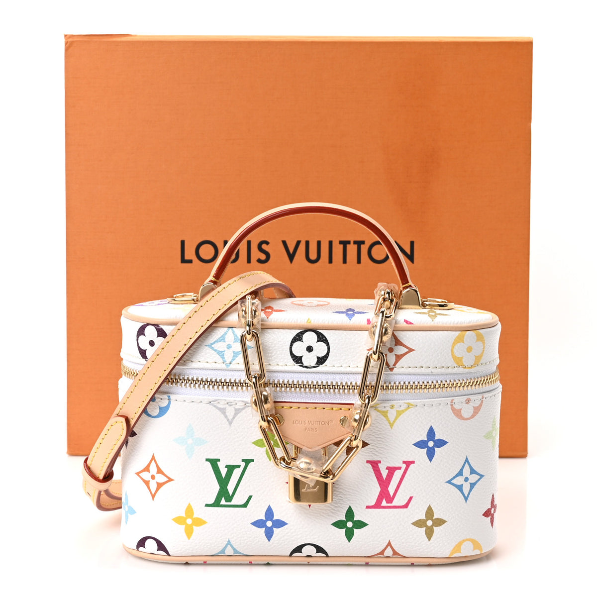 LV x TM Monogram Multicolor Vanity Chain Pouch White