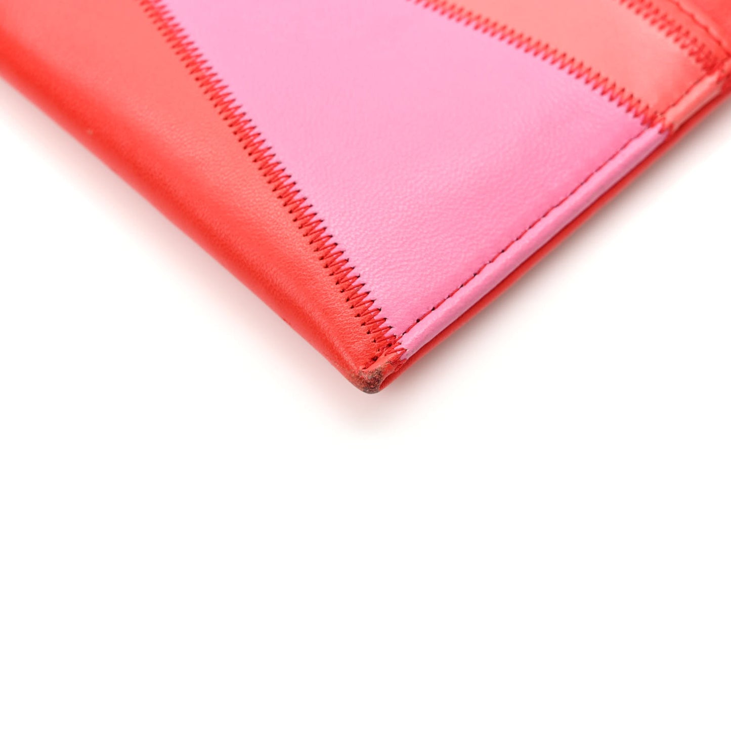 Lambskin Patchwork CC Tassel Zip Pouch Red Pink