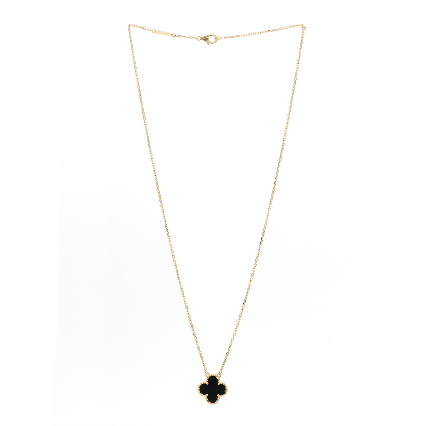 18K Yellow Gold Black Onyx Vintage Alhambra Pendant Necklace