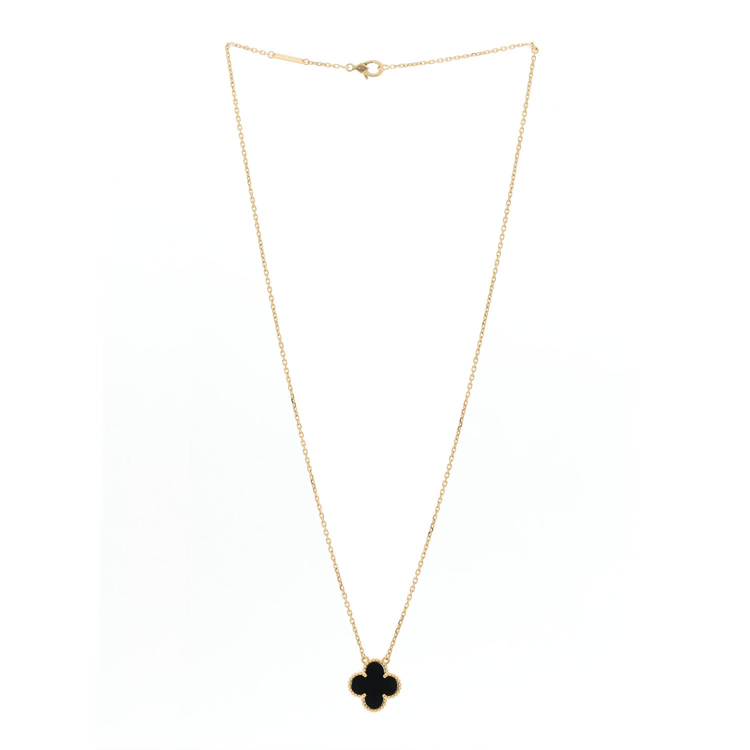 Van Cleef & Arpels 18K Yellow Gold Black Onyx Vintage Alhambra Pendant Necklace 3 of 5