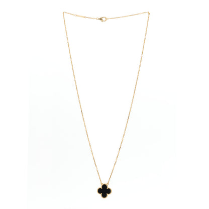Van Cleef & Arpels 18K Yellow Gold Black Onyx Vintage Alhambra Pendant Necklace 3 of 5