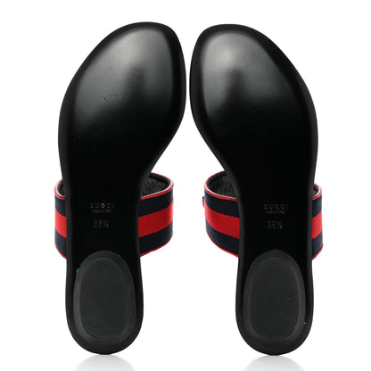 Gucci Nylon Calfskin Web Womens Horsebit Thong Sandals 36.5 Blue Red Black 5 of 7