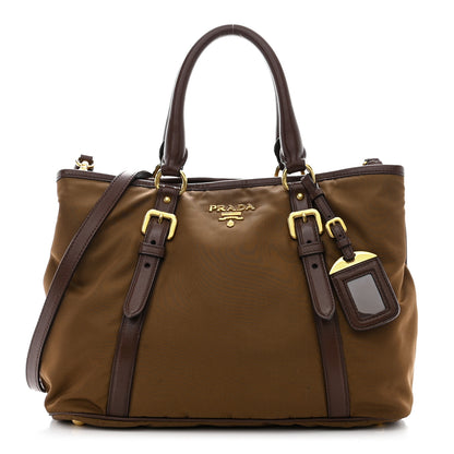 Prada Tessuto Nylon Soft Calf Small Tote Corinto 1 of 15