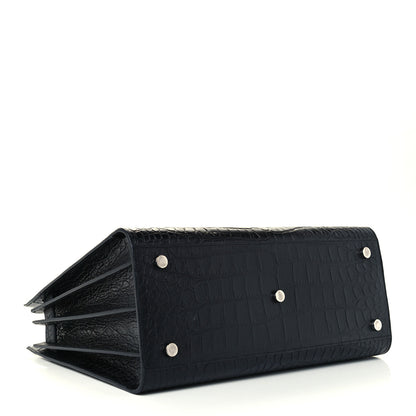 Saint Laurent Calfskin Crocodile Embossed Small Sac de Jour Black 4 of 12