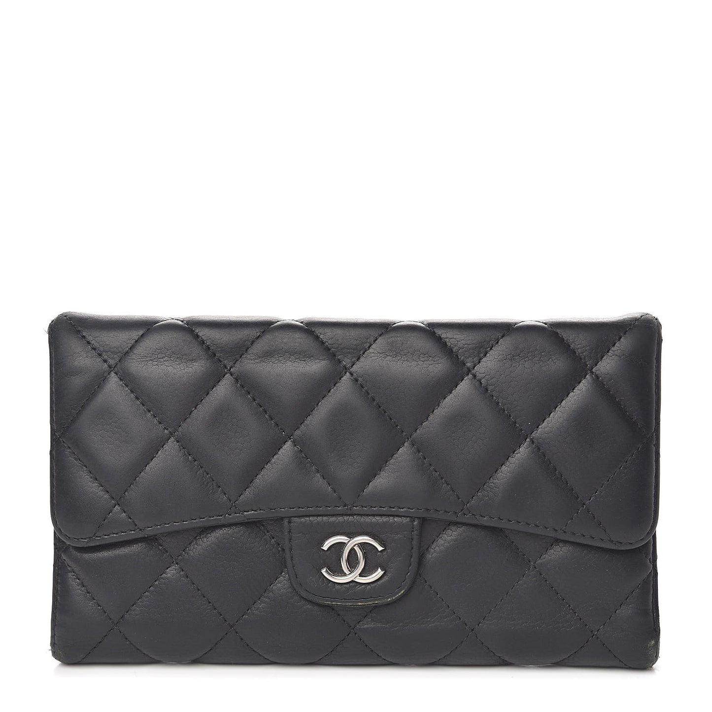 Caviar Quilted Large Gusset Flap Wallet Black