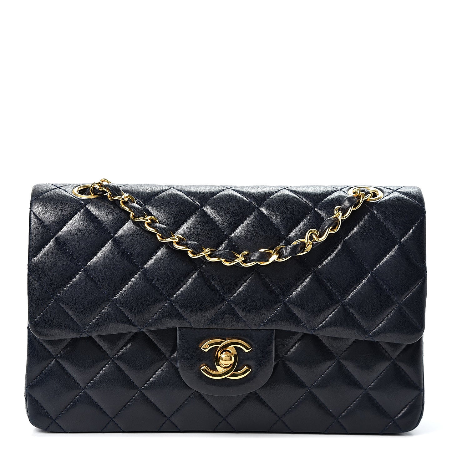 Lambskin Quilted Medium Double Flap Navy
