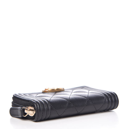 Chanel Calfskin Quilted Zip Around Boy Coin Purse Wallet Black 4 of 8