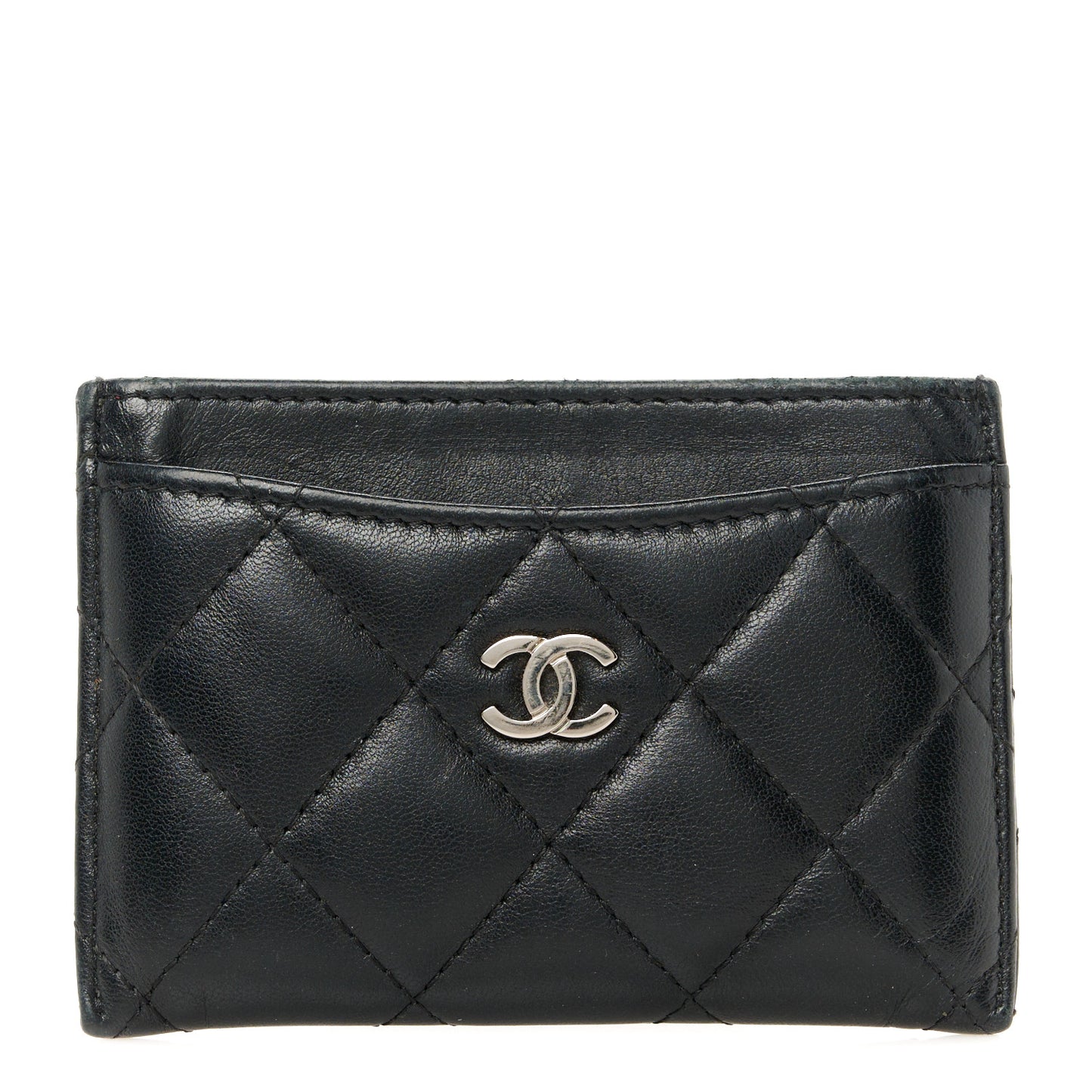 Lambskin Quilted Card Holder Black