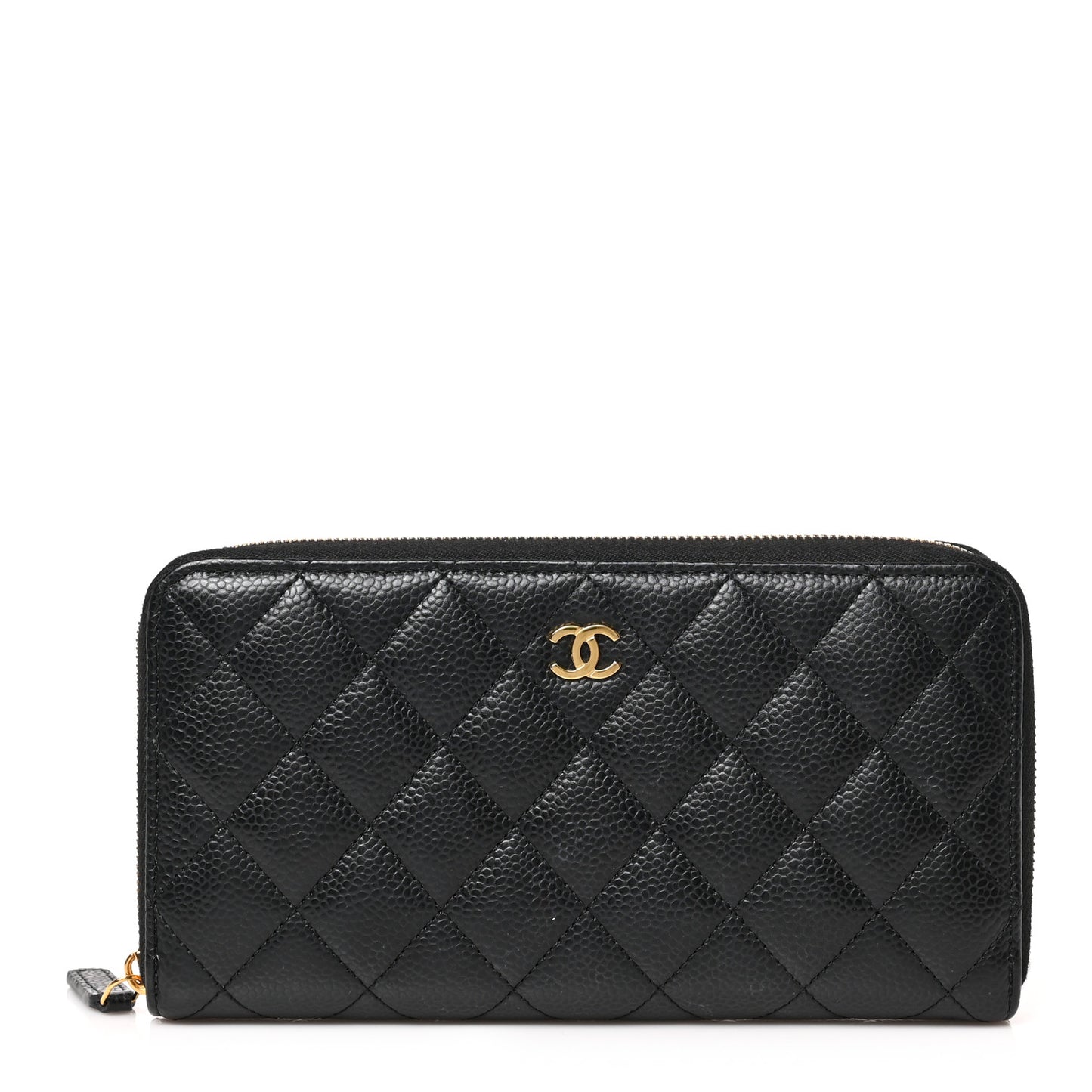 Caviar Quilted Large Gusset Zip Around Wallet Black