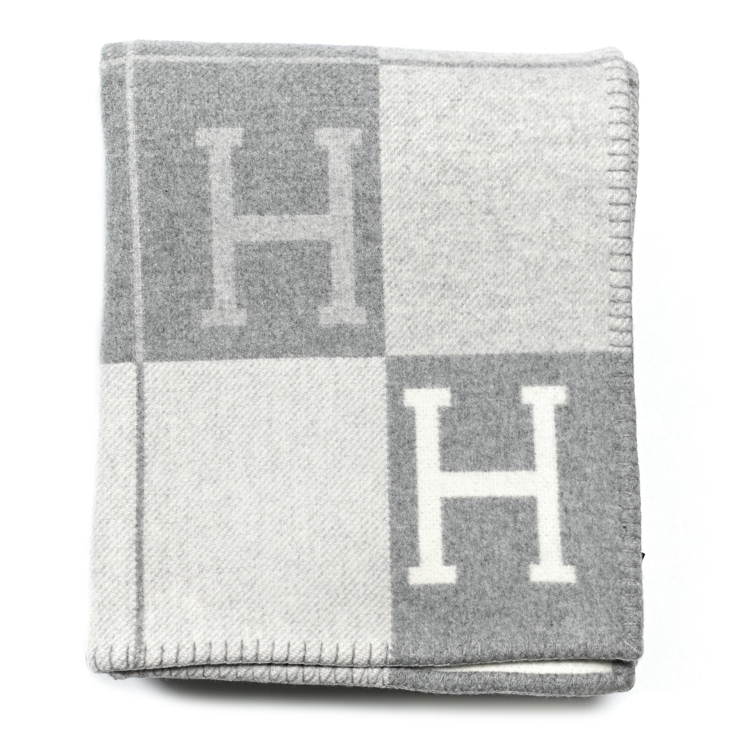 Hermes Wool Cashmere Avalon III Blanket Ecru Gris Clair 1 of 4