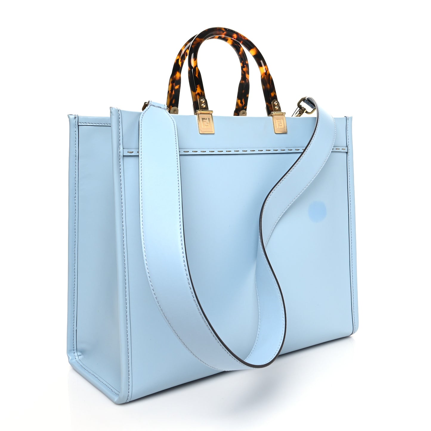 Vitello King Plexiglass Logo Embossed Medium Fendi Sunshine Shopper Tote Azzurro Baby