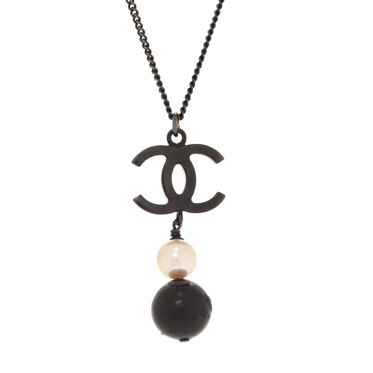 Resin CC Pearl Drop Necklace Ruthenium Black