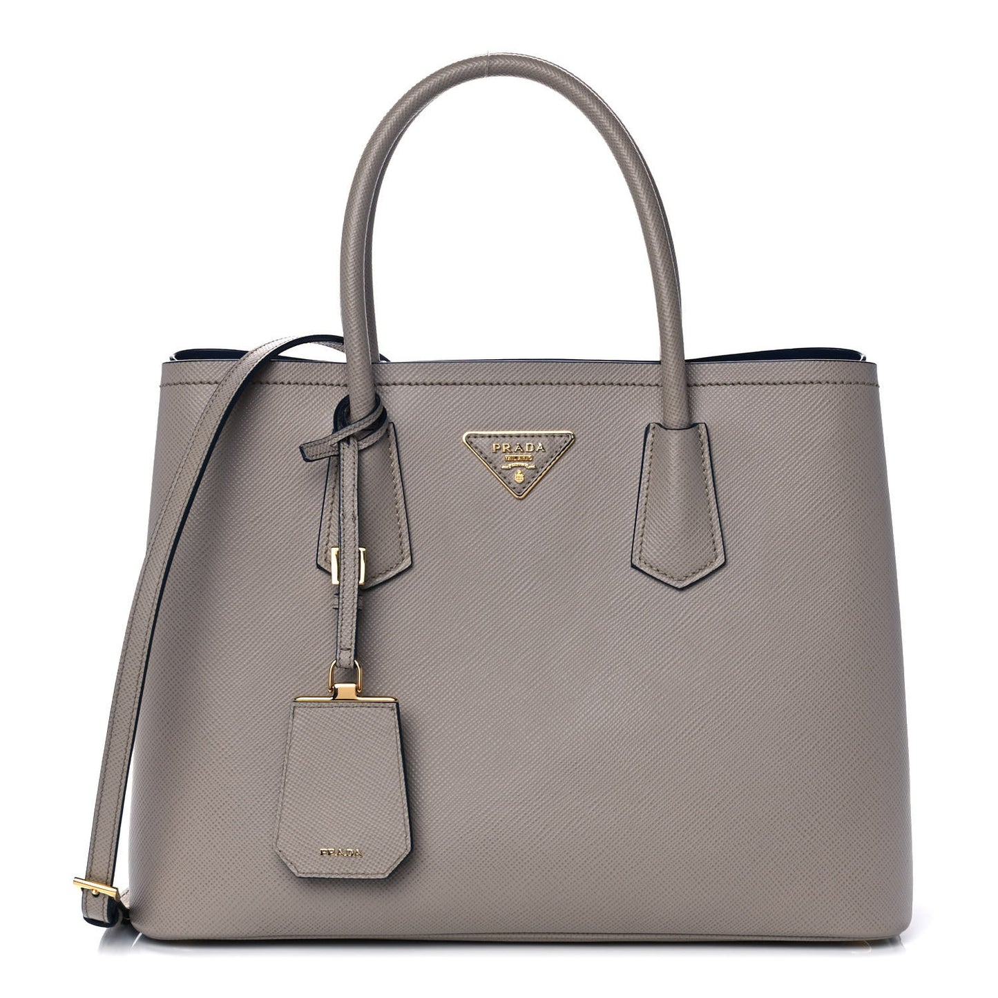Saffiano Cuir Medium Double Bag Pomice Bluette