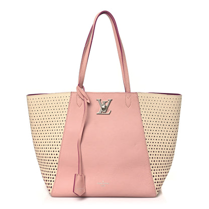 Louis Vuitton Calfskin Perforated Lockme Cabas Rose Poudre Creme 1 of 9