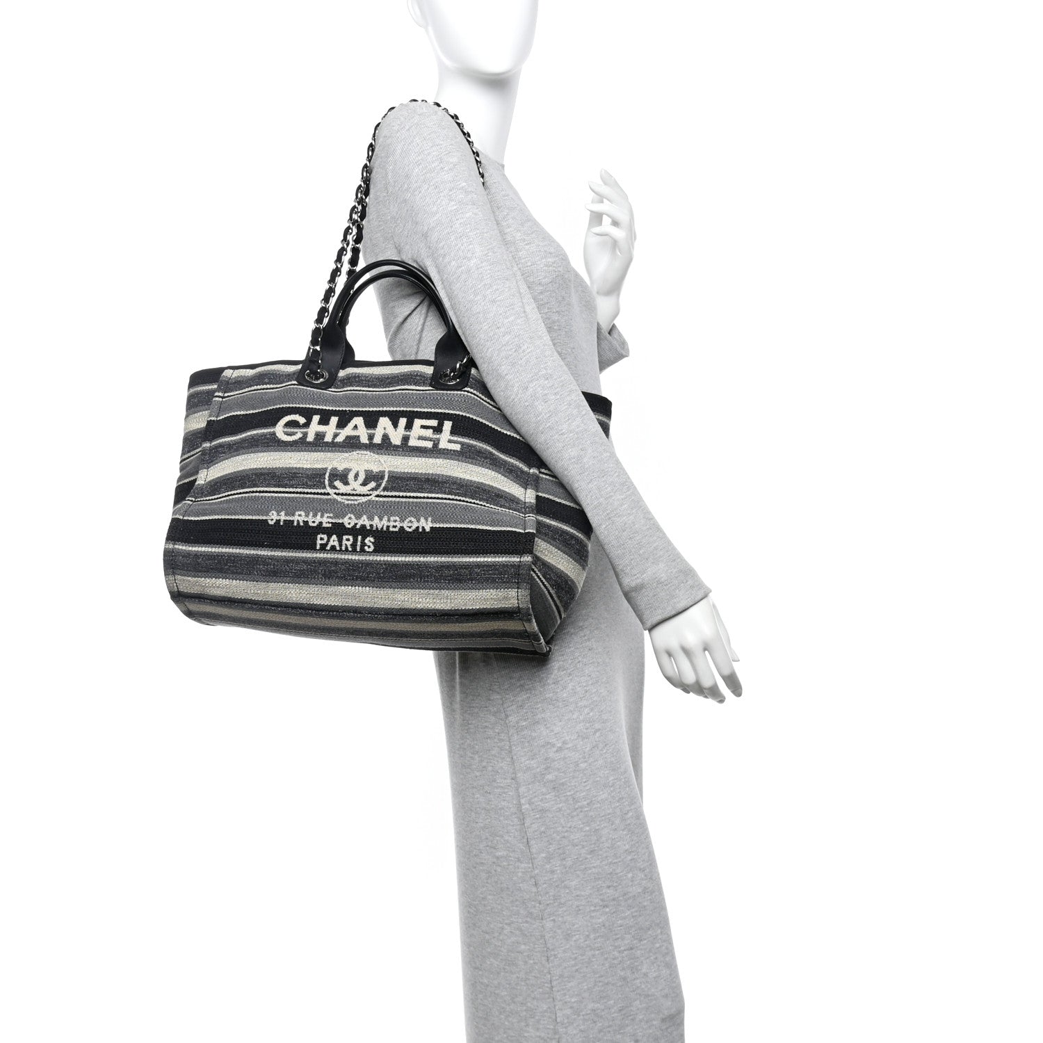 Chanel Striped Canvas Medium Deauville Black 2 of 10