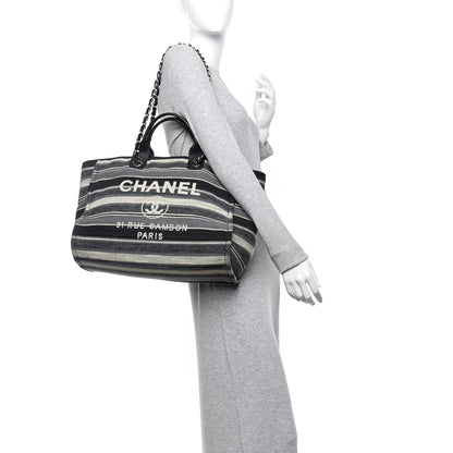 Chanel Striped Canvas Medium Deauville Black 2 of 10