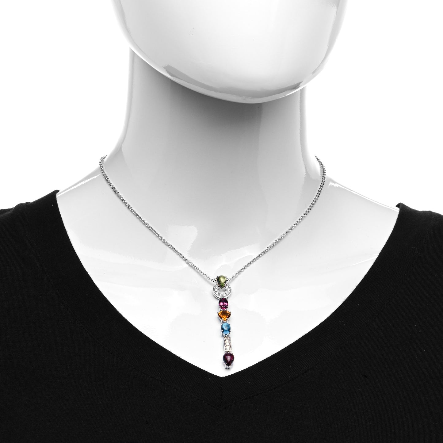 18K White Gold Diamond Multi-Gemstone Allegra Drop Pendant Necklace