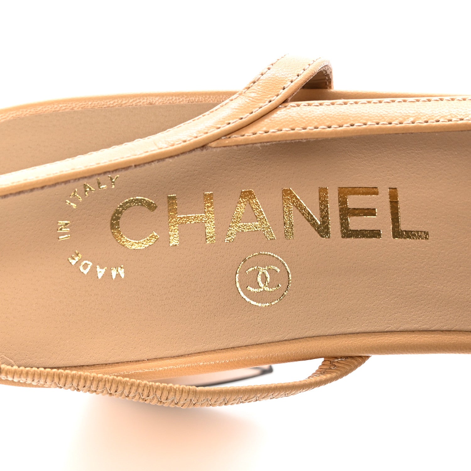 Chanel Goatskin Grosgrain Cap Toe CC Slingback Pumps 38.5 Beige Black 7 of 10