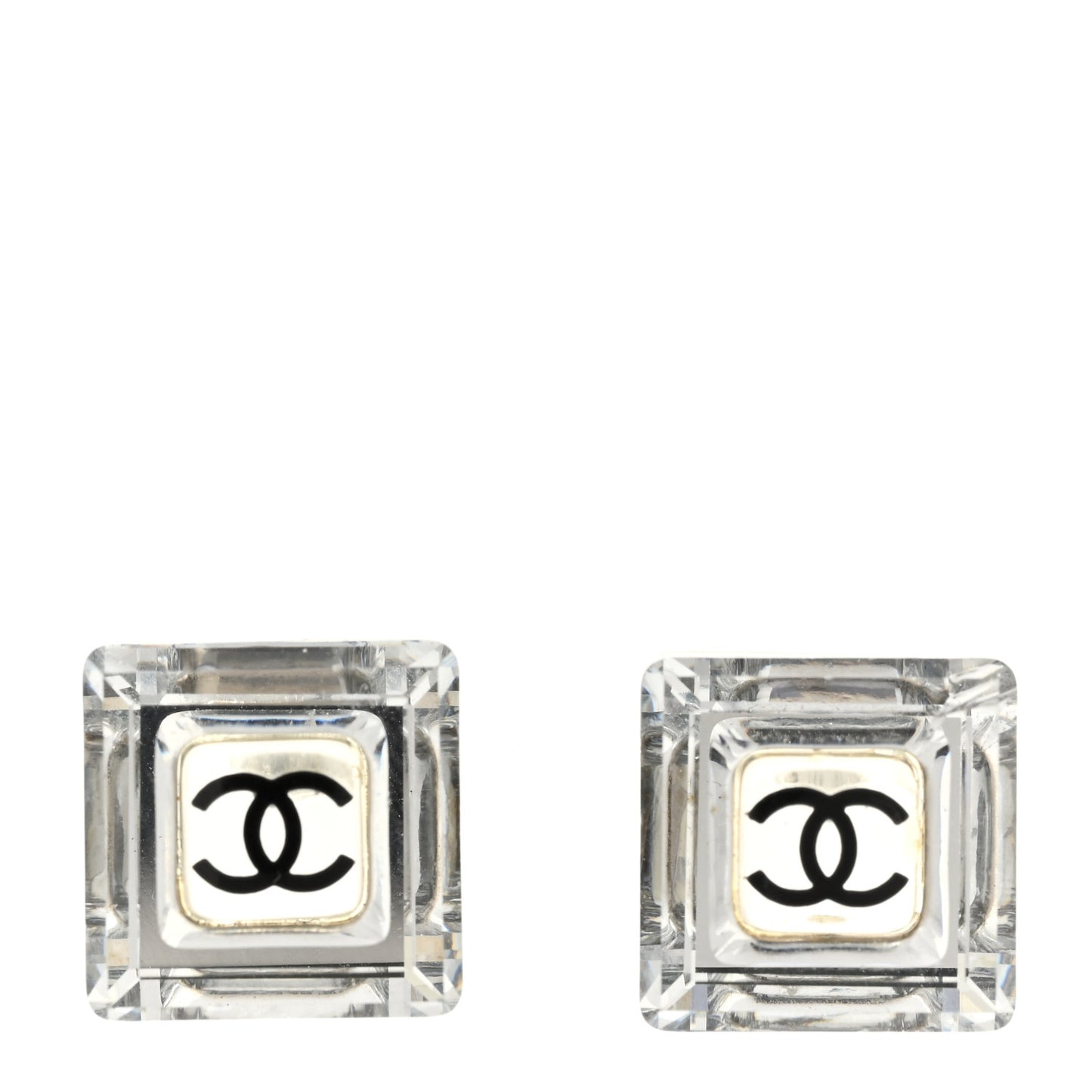 Resin CC Square Earrings Silver Black