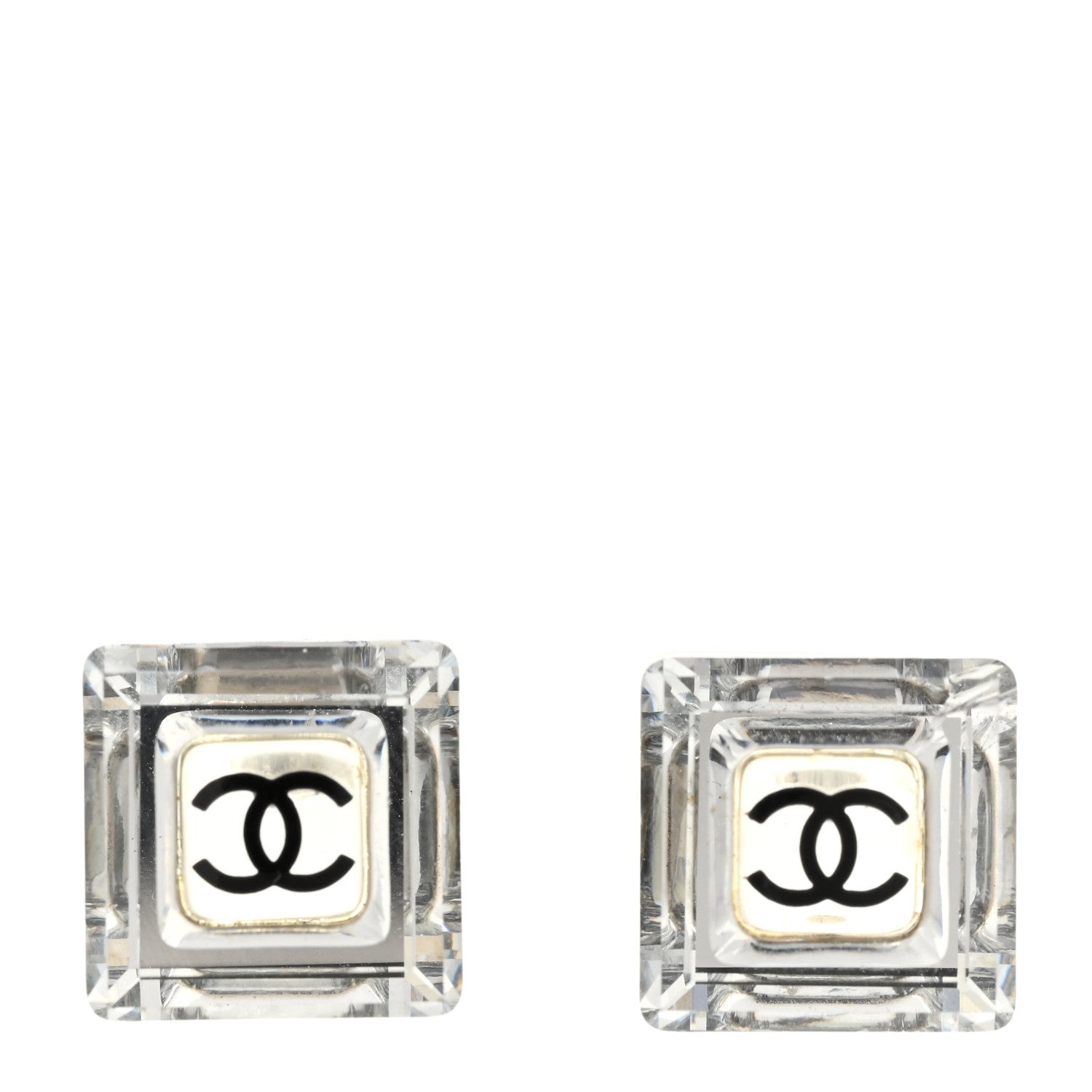 Chanel Resin CC Square Earrings Silver Black 1 of 4