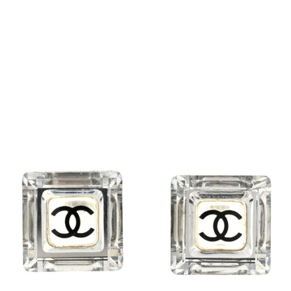 Chanel Resin CC Square Earrings Silver Black 1 of 4