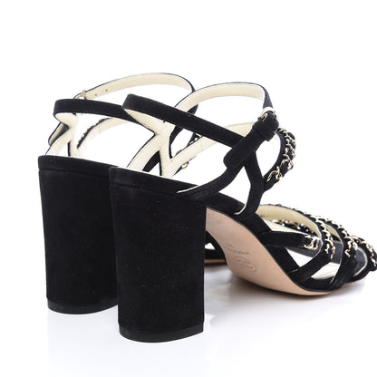 Chanel Suede Chain Sandals 38 Black 4 of 10