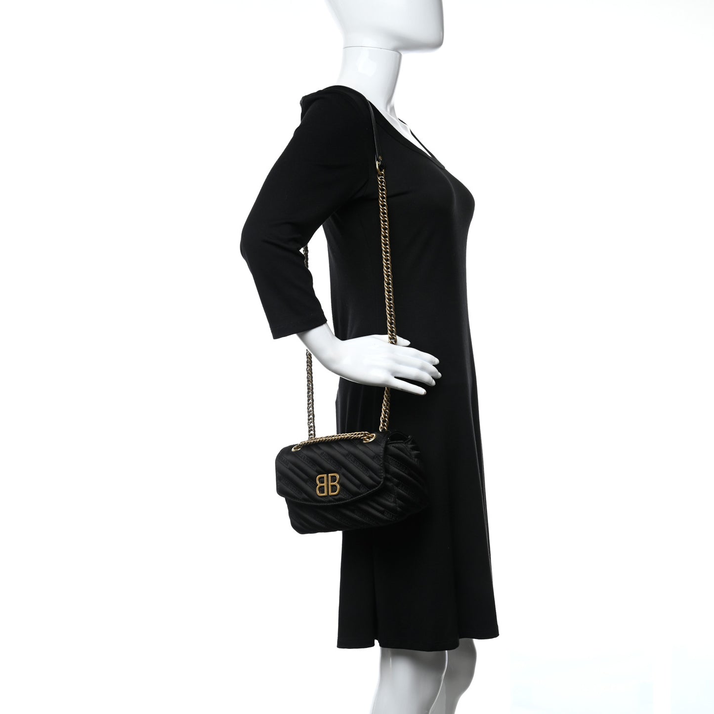 Satin Jacquard Logo Matelasse S BB Round Shoulder Bag Black