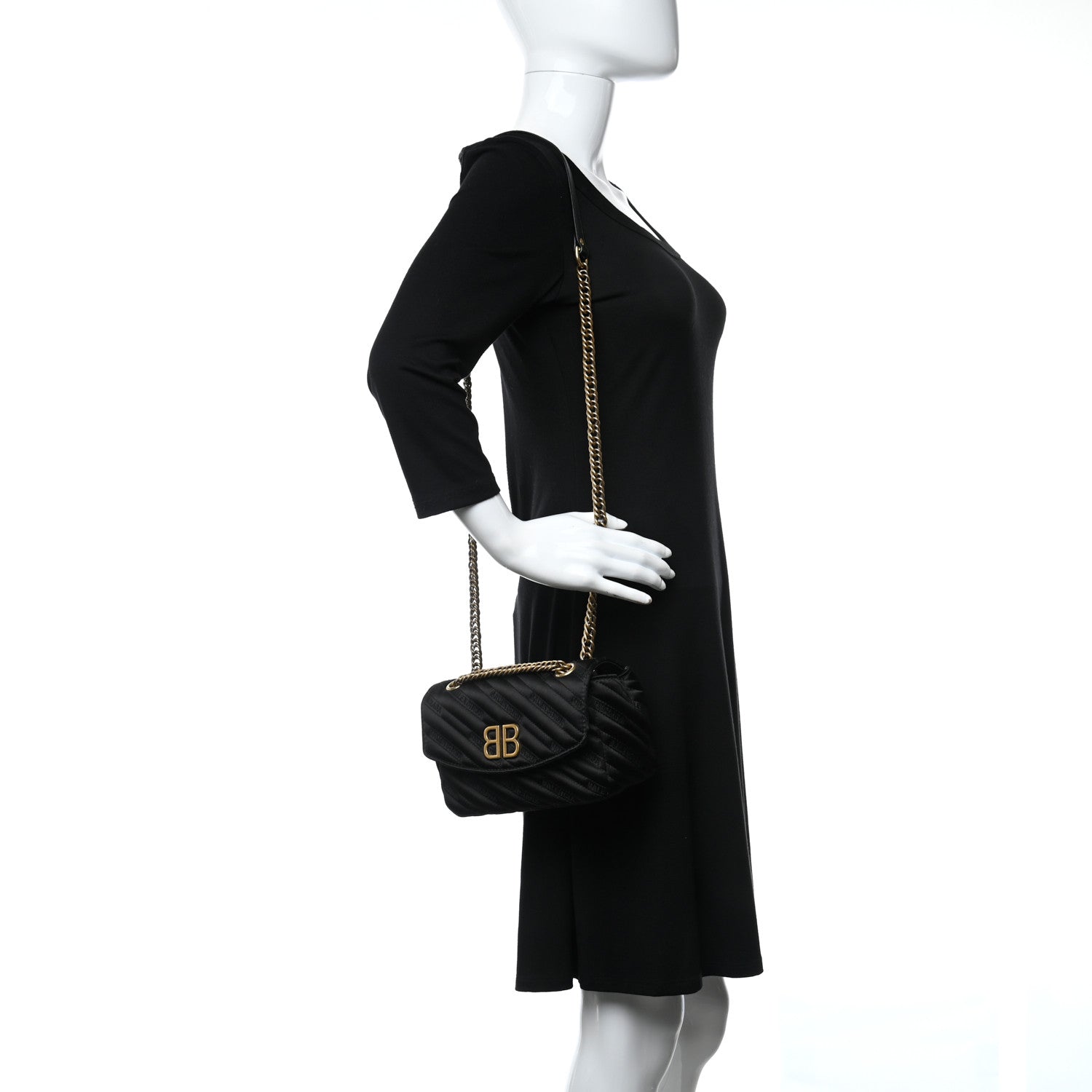 Balenciaga Satin Jacquard Logo Matelasse S BB Round Shoulder Bag Black 2 of 15