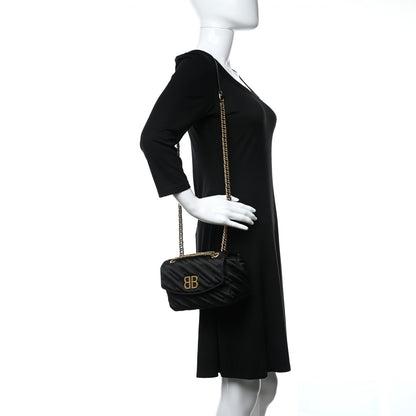 Balenciaga Satin Jacquard Logo Matelasse S BB Round Shoulder Bag Black 2 of 15