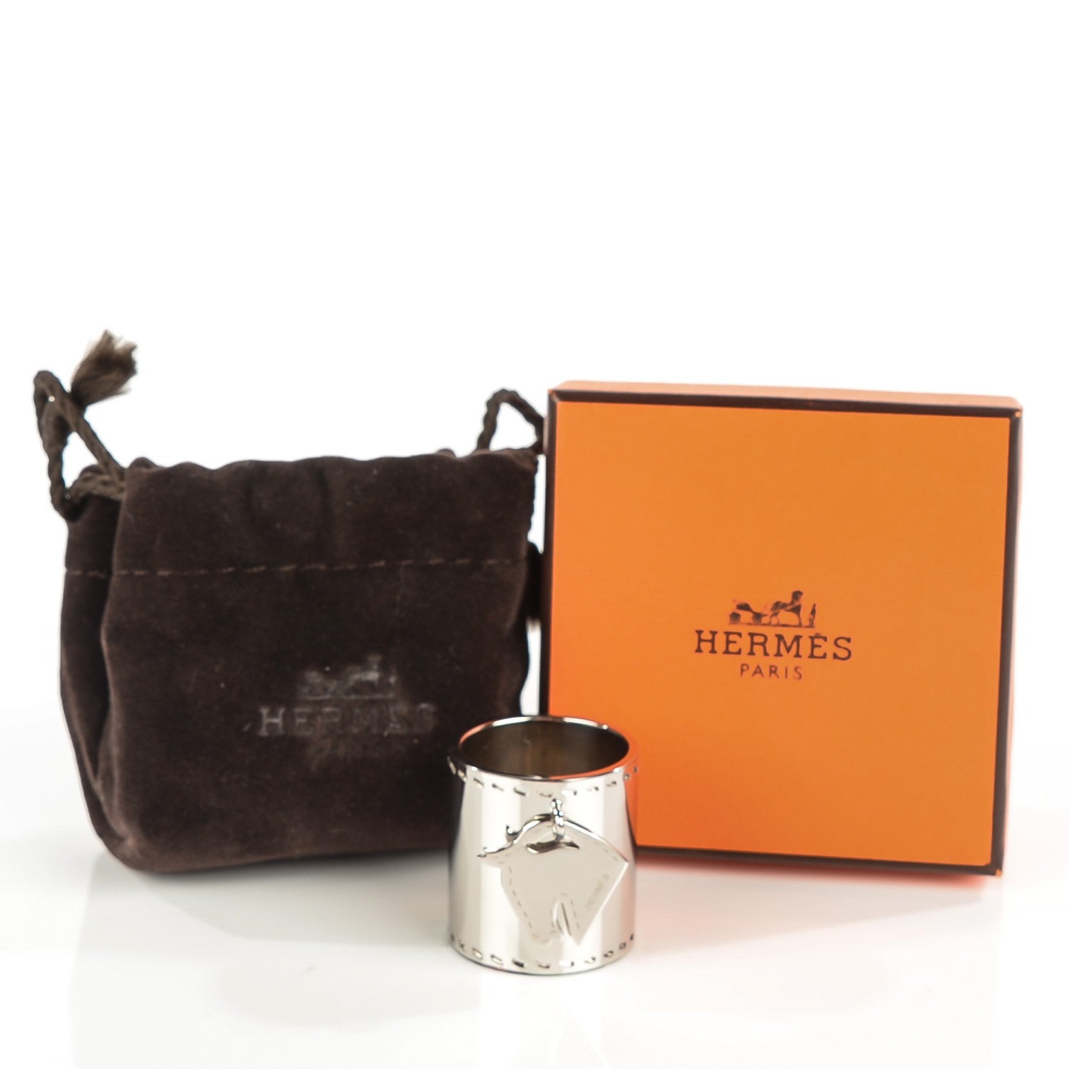 Hermes Palladium Tete de Cheval Horse Charm Scarf Ring 4 of 5