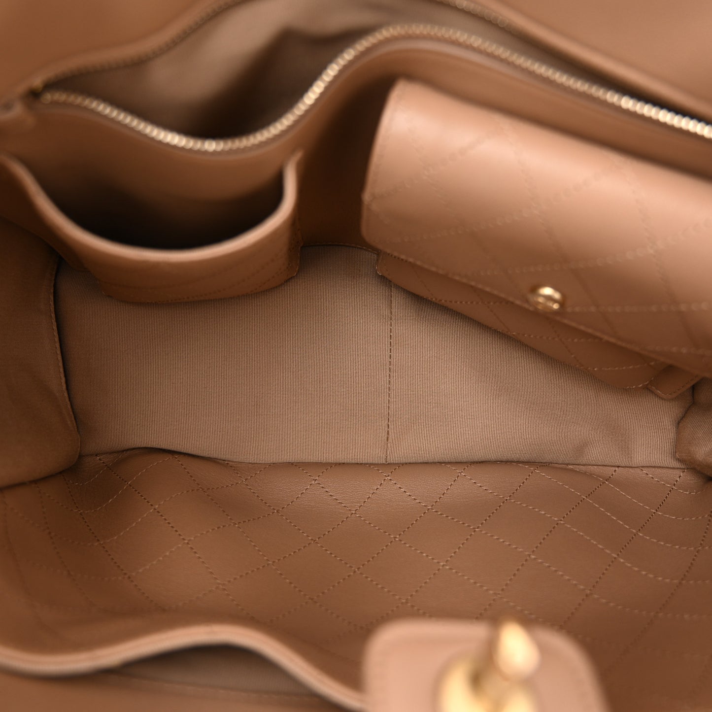 Calfskin Quilted Chain Shopping Tote Beige