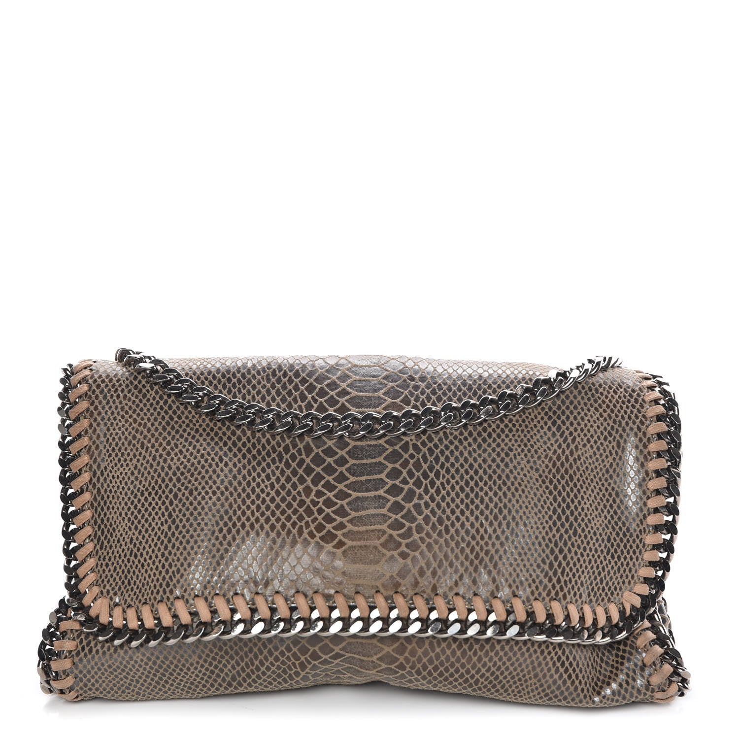 Stella McCartney Eco Python Embossed Falabella Fold Over Clutch Brown 1 of 7