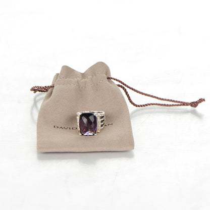 David Yurman Sterling Silver Diamond Amethyst 16mm Wheaton Ring 49 5 5 of 5