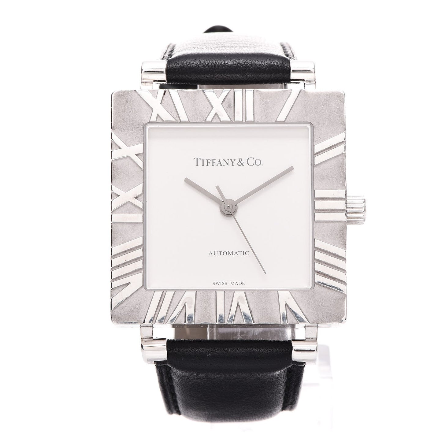 Sterling Silver Calfskin 34mm Atlas Square Automatic Watch