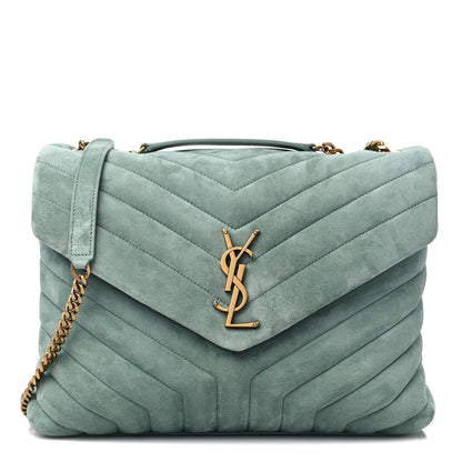 Saint Laurent Suede Y Quilted Monogram Medium Loulou Chain Satchel Vert Opaline 1 of 12