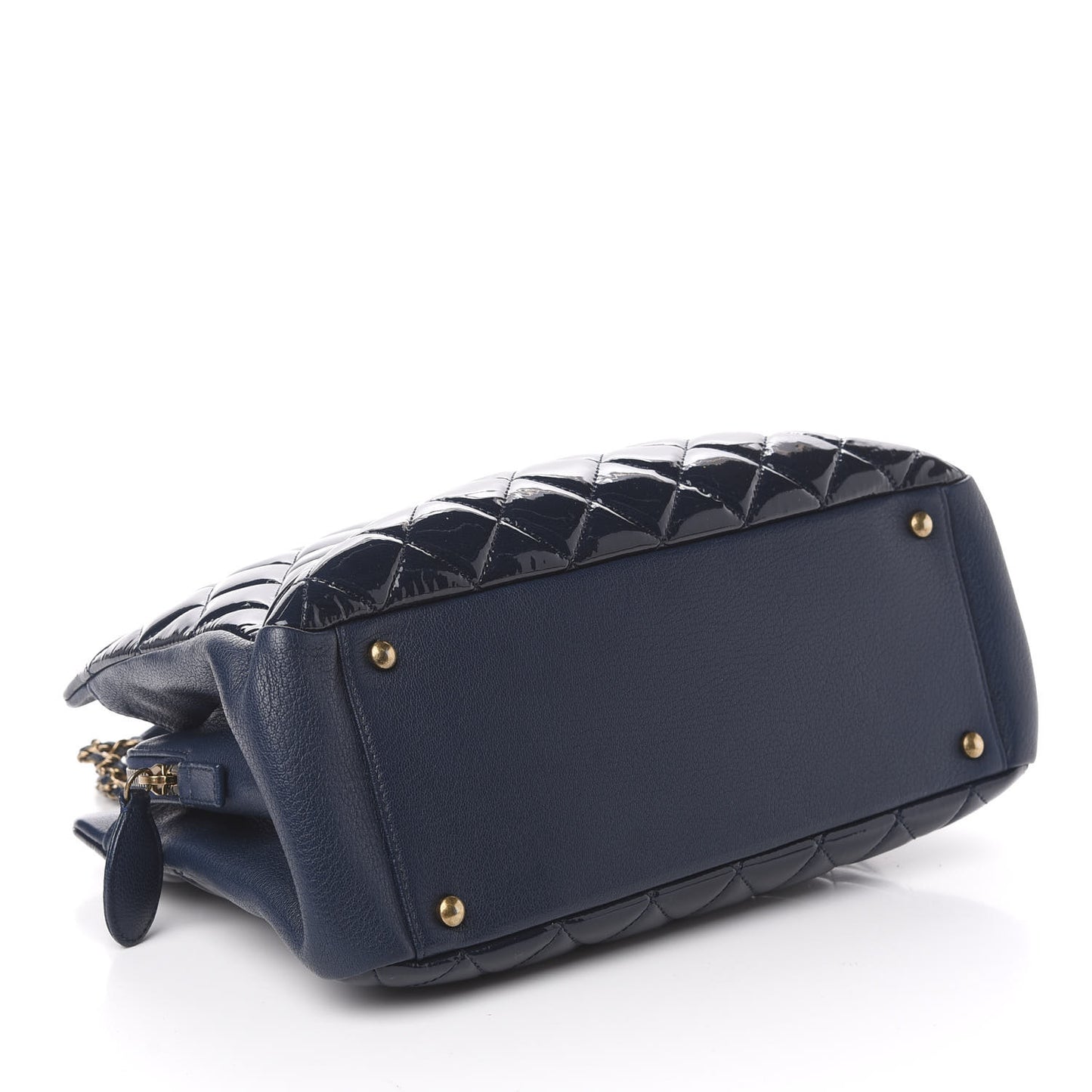 Patent Goatskin Quilted Small CC Eyelet Tote Blue