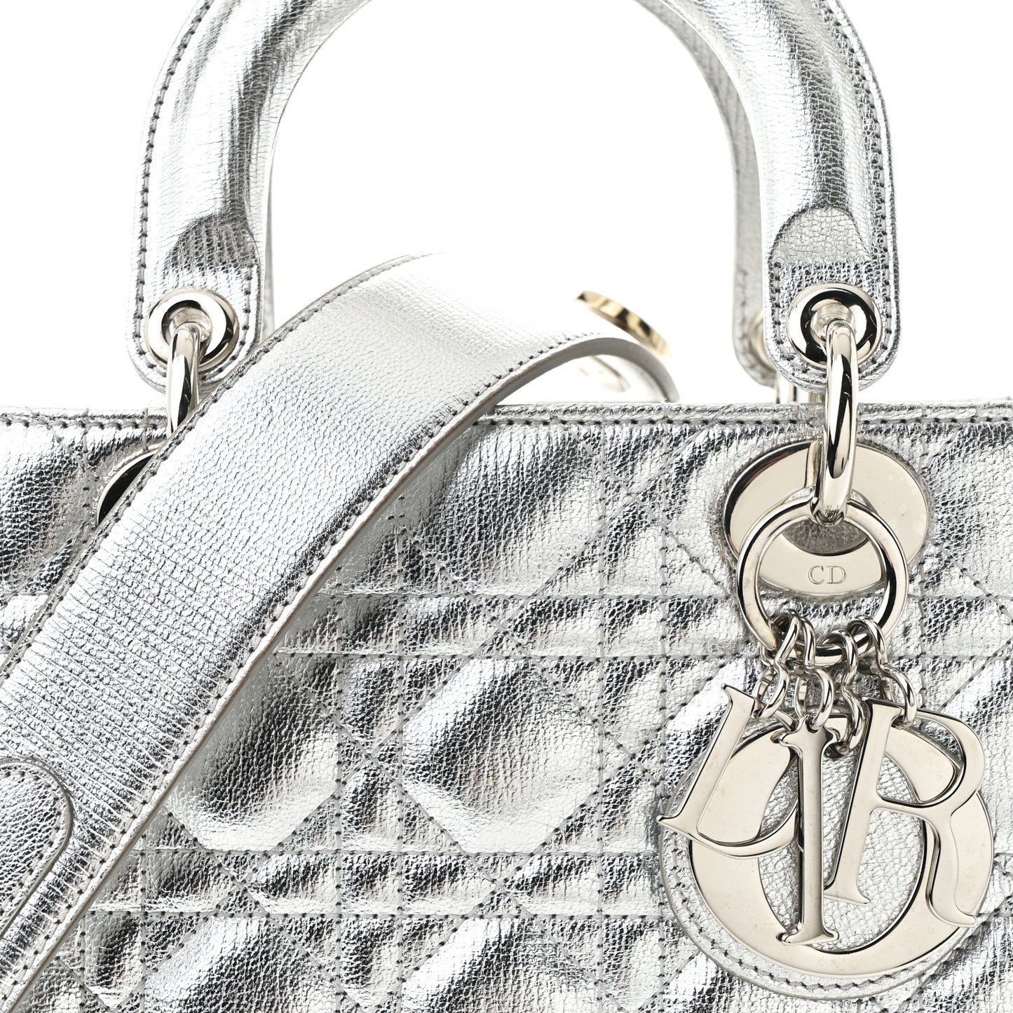 Metallic Grained Calfskin Cannage Small Lucky Badges My Lady Dior Silver
