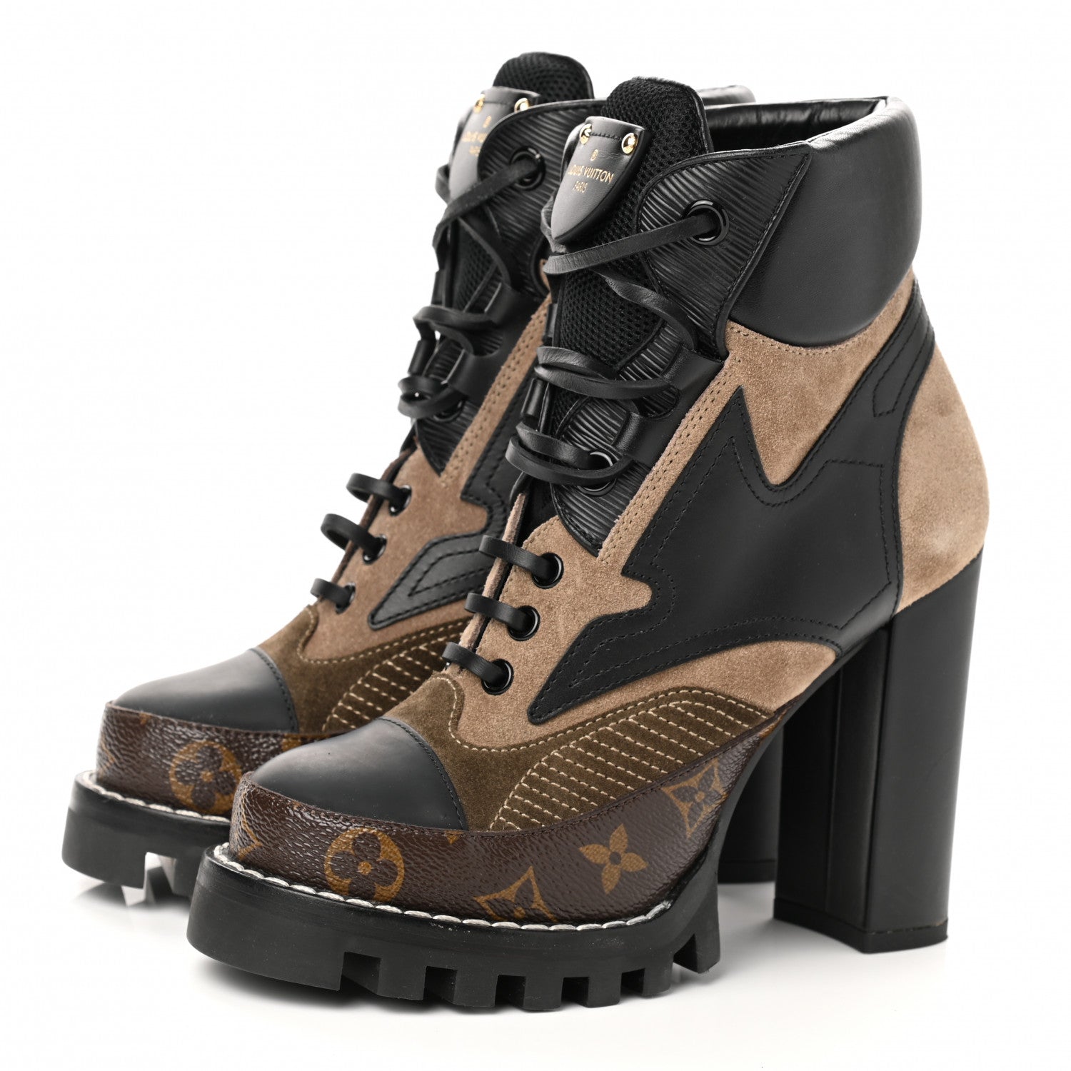 Louis Vuitton Suede Calfskin Monogram Star Trail Ankle Boots 36 Khaki 3 of 8